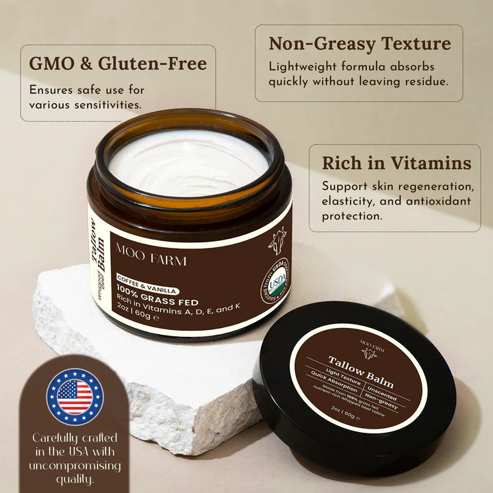 Coffee & Vanilla Beef Tallow Balm - Organic Grass Fed - Moisturizing Skin Care