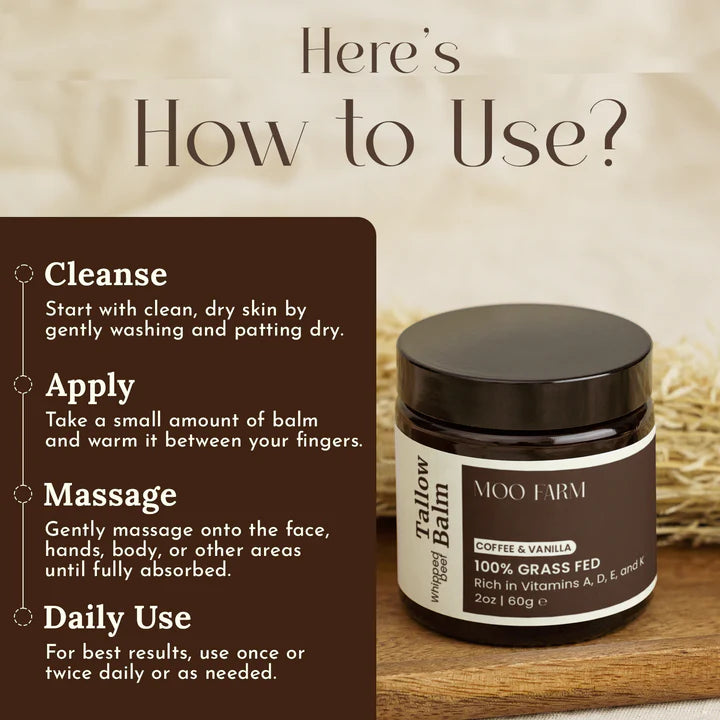 Coffee & Vanilla Beef Tallow Balm - Organic Grass Fed - Moisturizing Skin Care